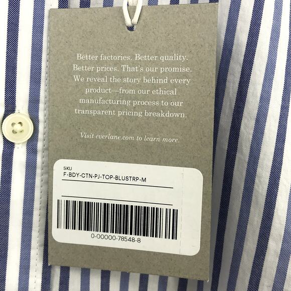 Everlane Woven PJ Top M Boxy Dropped Shoulder Button Front Cotton Striped NWT - Picture 5 of 6